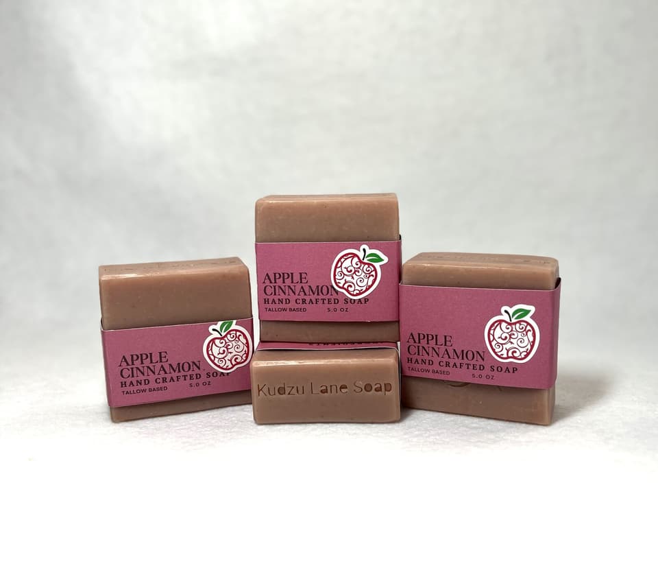 Four pink Apple Cinnamon bars in red apple labels